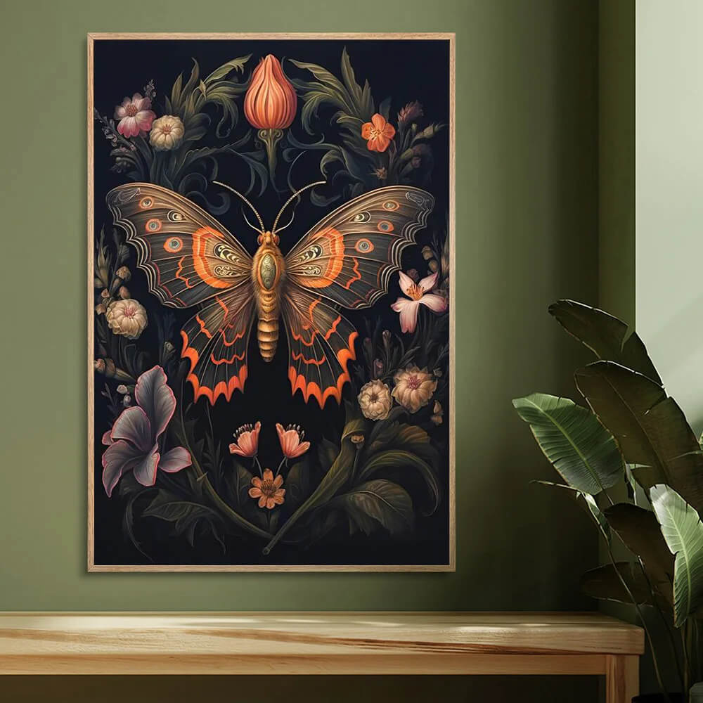 Dark Academia Gothic Floral Woodland Animals Raven Owl Fox Woolf Wall Art