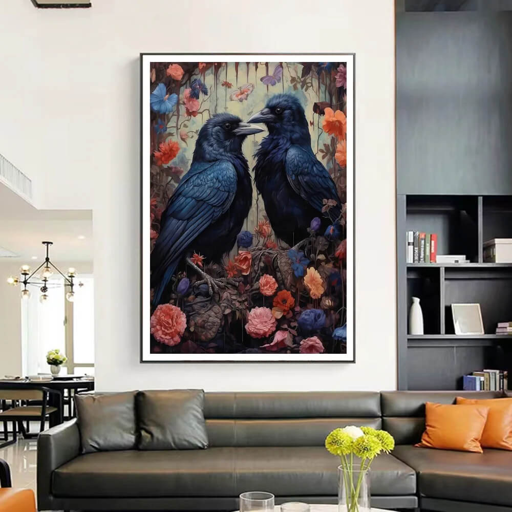 Dark Academia Gothic Floral Woodland Animals Raven Owl Fox Woolf Wall Art