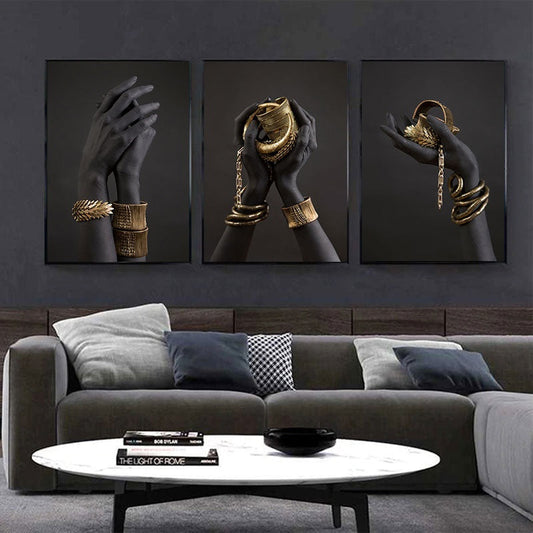 Black and Gold Hands Canvas Print Wall Art