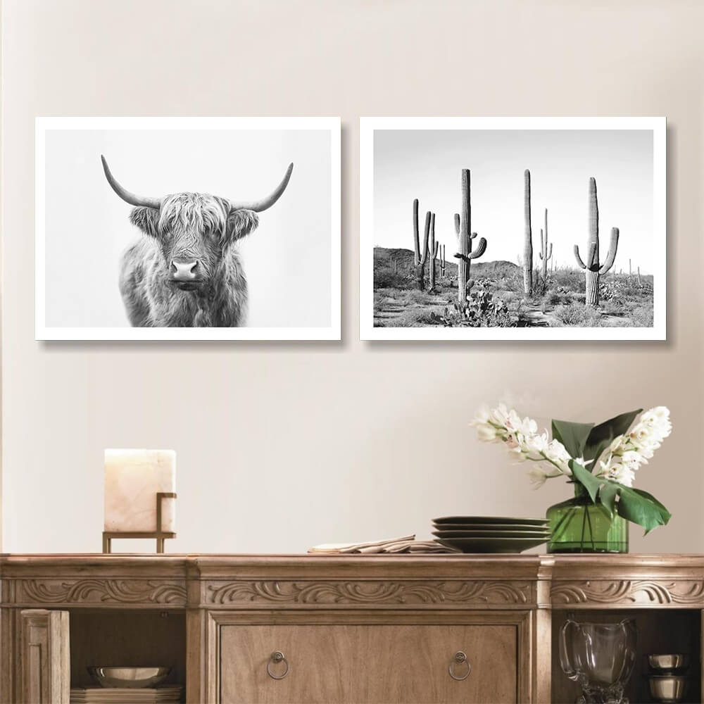 Scottish Highland Cattle Cactus Canvas Prints