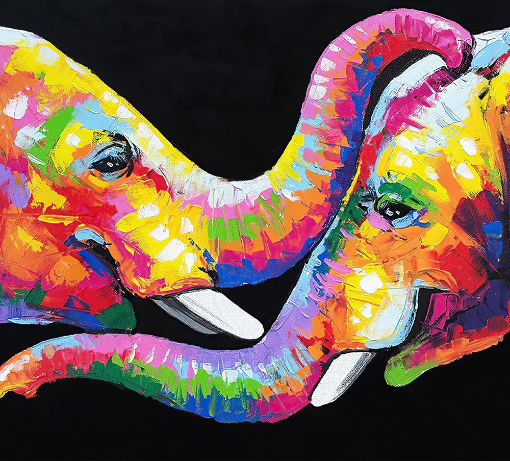 Colorful Elephant Couple Canvas Print
