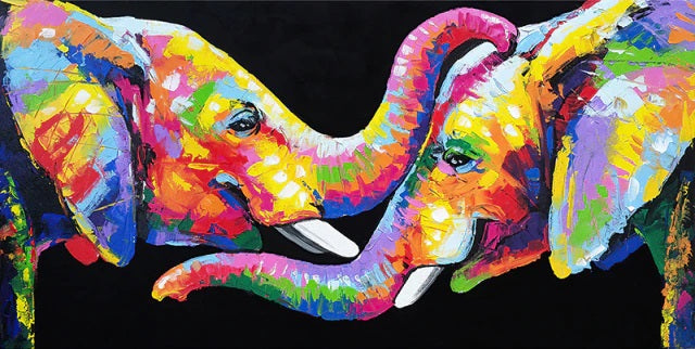 Colorful Elephant Couple Canvas Print