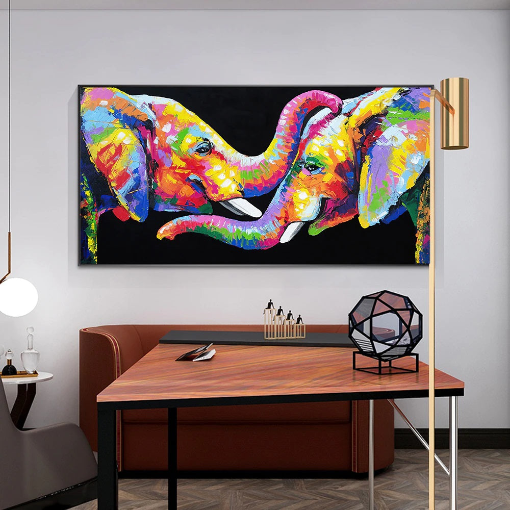 Colorful Elephant Couple Canvas Print