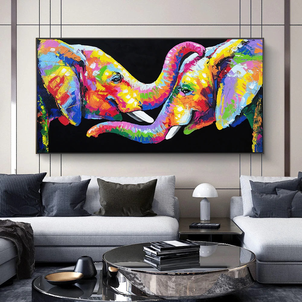 Colorful Elephant Couple Canvas Print