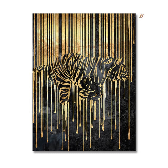 Black Golden Animals Abstract Lines Canvas Prints