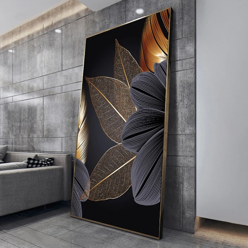 Luxury Black Golden Leaf Canvas Prints