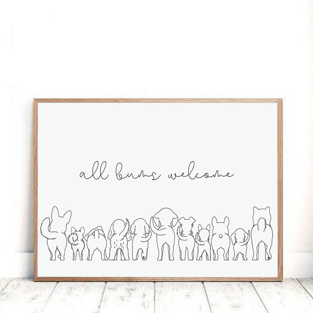 Minimalist Black and White Line Art Funny Dogs Canvas Print