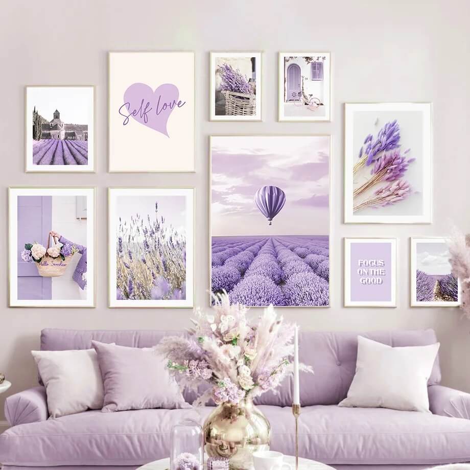 Dreamy Purple Lavender Landscape Hot Air Balloon Canvas Prints