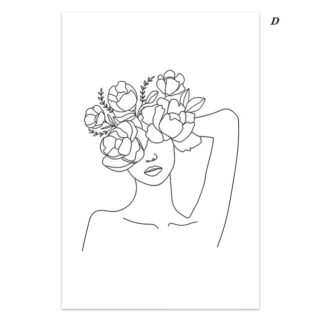 Minimalist Flower Woman Line Art Canvas Prints