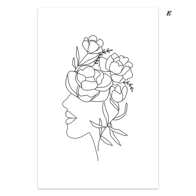 Minimalist Flower Woman Line Art Canvas Prints