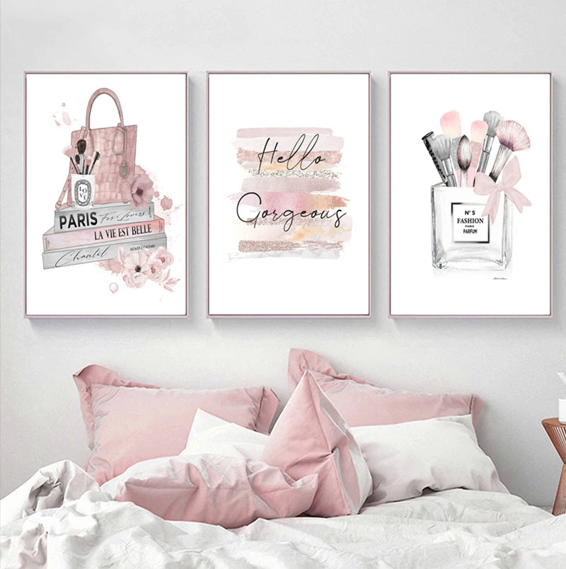 Fashion Makeup Brushes Beauty Pastel Pink Canvas Print