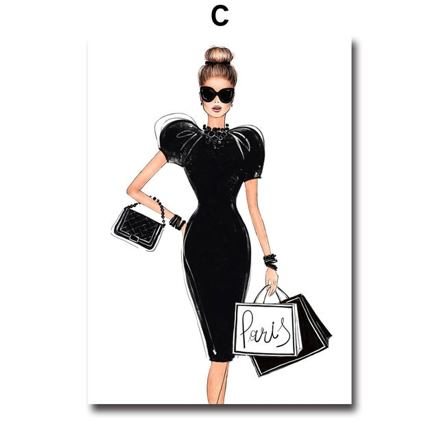 Paris Fashion Elegant Girls Canvas Prints