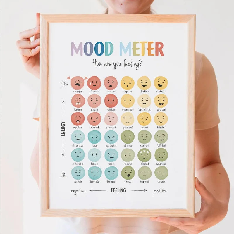 Feelings Emotions Chart Mood Meter Minimalist Educational Canvas Print