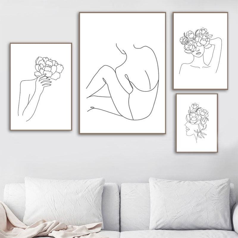 Minimalist Flower Woman Line Art Canvas Prints