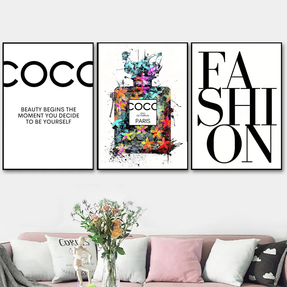 Flowers Perfume Minimalist Inspirational Coco Chanel Quotes Wall Art