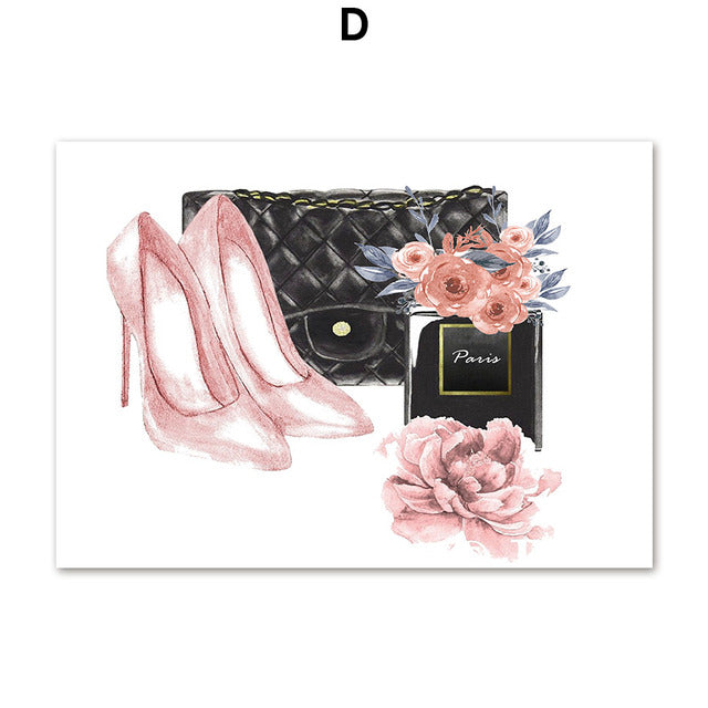 Elegant Girl Perfume Lipstick High Heels Canvas Prints