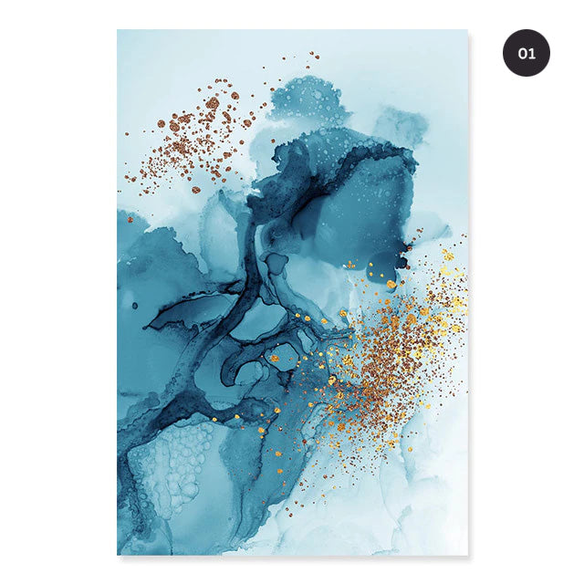 Golden Blue Splash Liquid Abstract Canvas Prints