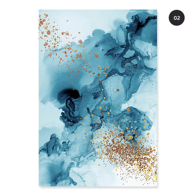 Golden Blue Splash Liquid Abstract Canvas Prints