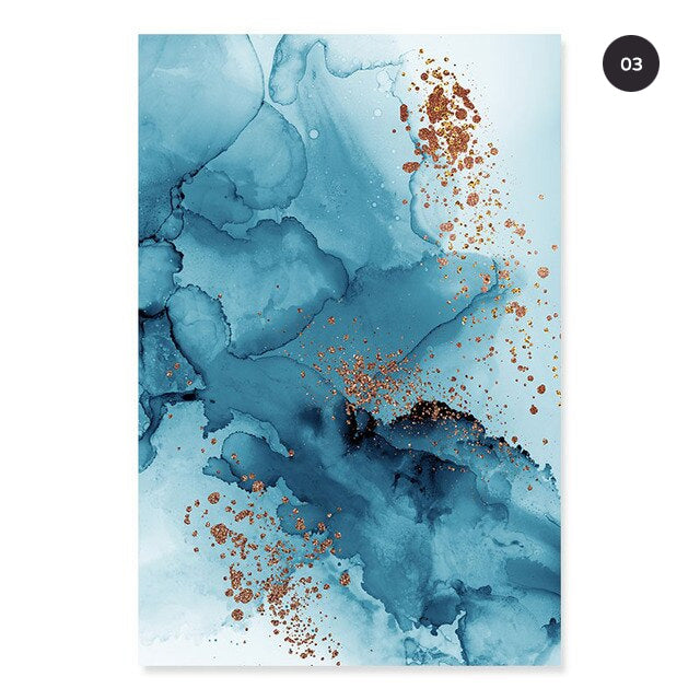 Golden Blue Splash Liquid Abstract Canvas Prints