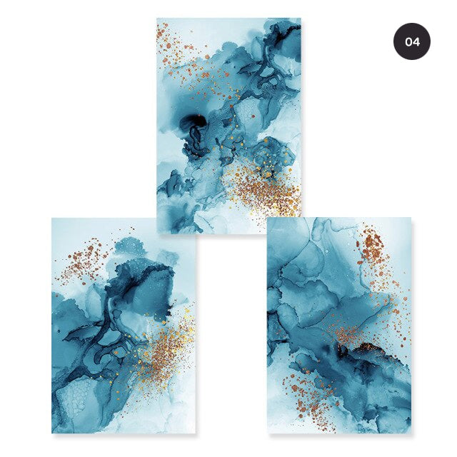 Golden Blue Splash Liquid Abstract Canvas Prints