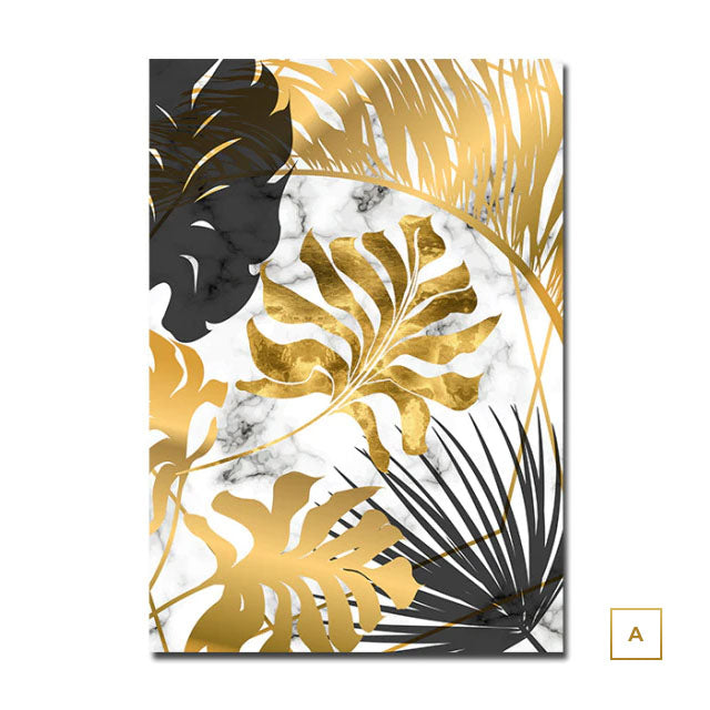 Large Tropical Gold Leaves Abstract Canvas Prints