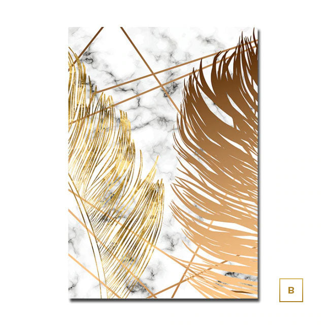 Large Tropical Gold Leaves Abstract Canvas Prints