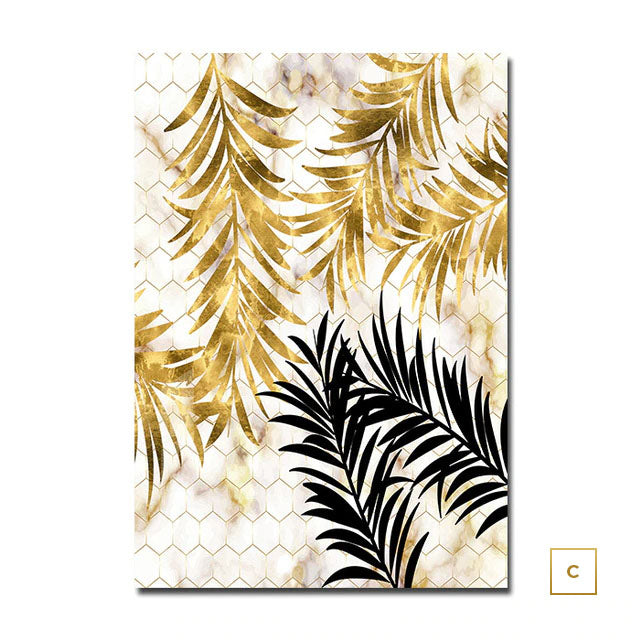 Large Tropical Gold Leaves Abstract Canvas Prints