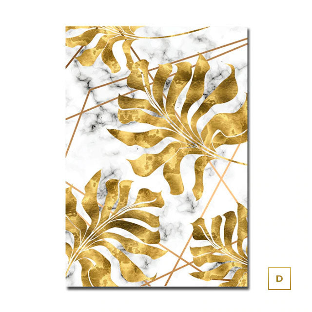 Large Tropical Gold Leaves Abstract Canvas Prints