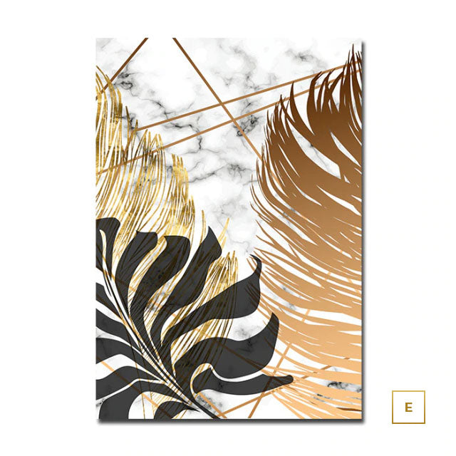 Large Tropical Gold Leaves Abstract Canvas Prints