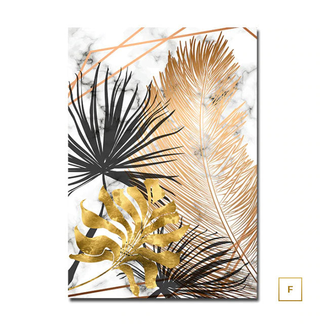 Large Tropical Gold Leaves Abstract Canvas Prints