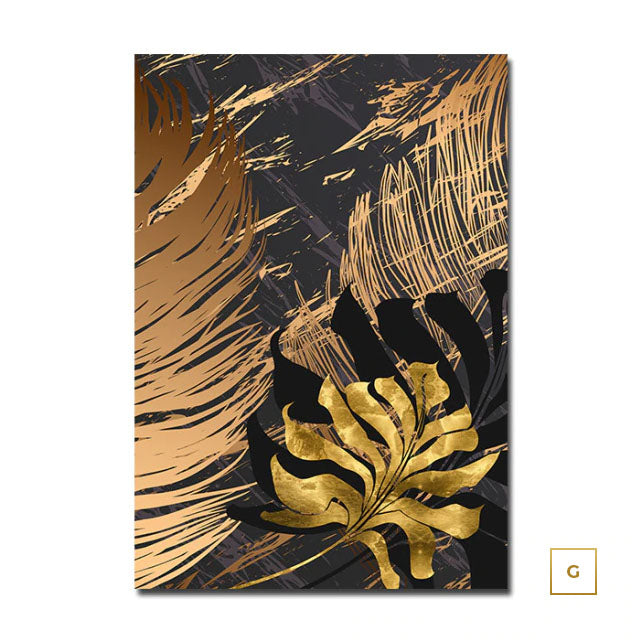 Large Tropical Gold Leaves Abstract Canvas Prints
