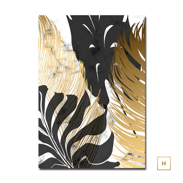 Large Tropical Gold Leaves Abstract Canvas Prints