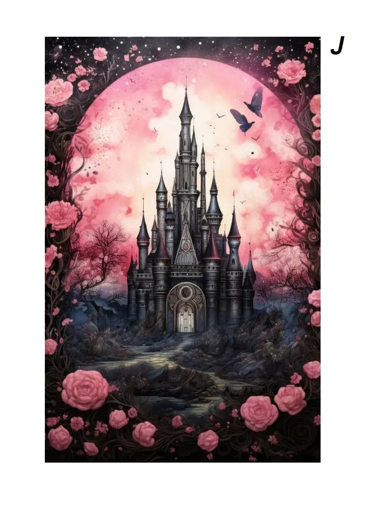 Gothic Retro Dark Academia Pink Flower Raven Castle Witchery Canvas Print