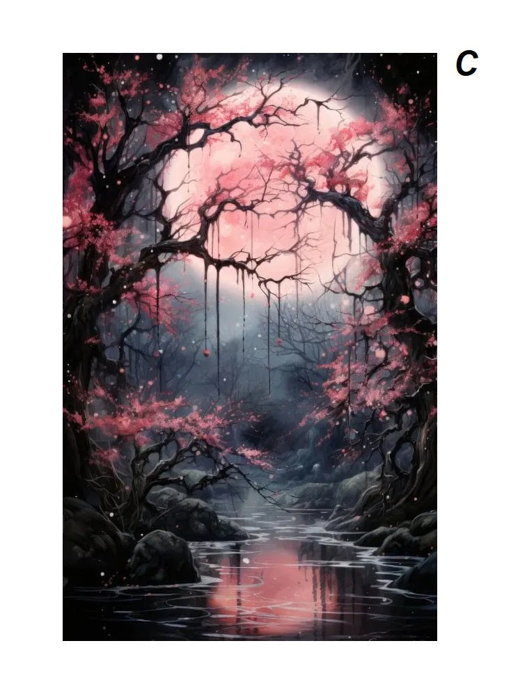 Gothic Retro Dark Academia Pink Flower Raven Castle Witchery Canvas Print