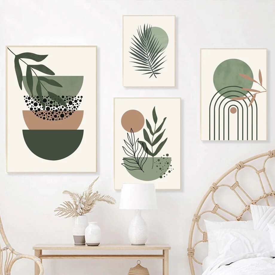 Green Palm Leaves Sun Bohemian Wall Art