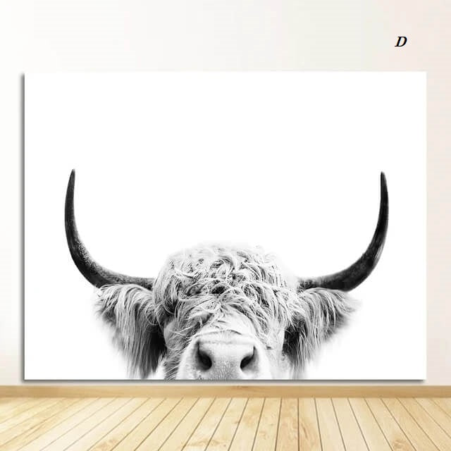 Highland Cattles Black and White Canvas Prints