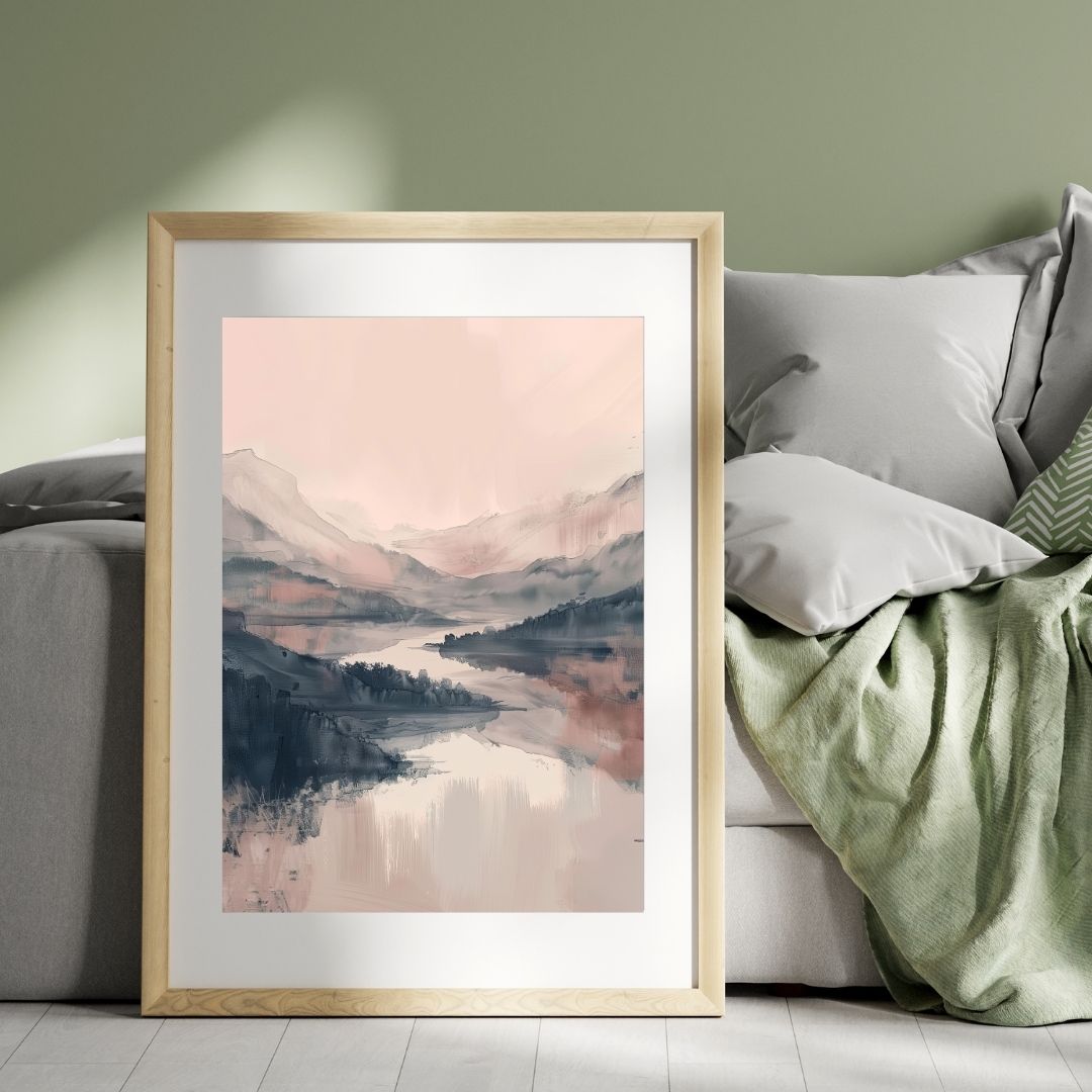 Japandi Bedroom Abstract Landscape Pastel Pink Wall Art