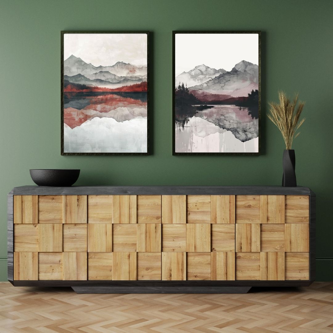 Japandi Bedroom Abstract Landscape Pastel Pink Wall Art