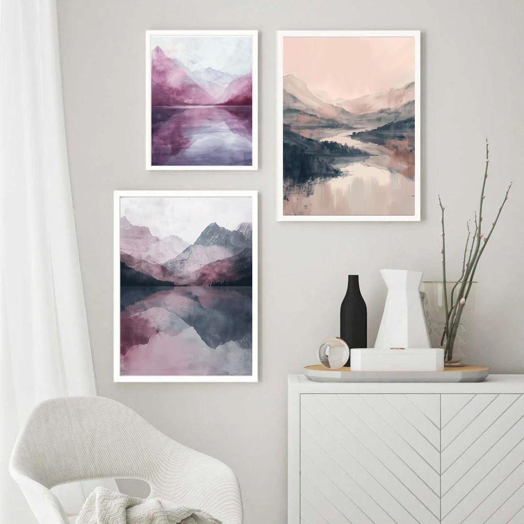 Japandi Bedroom Abstract Landscape Pastel Pink Wall Art