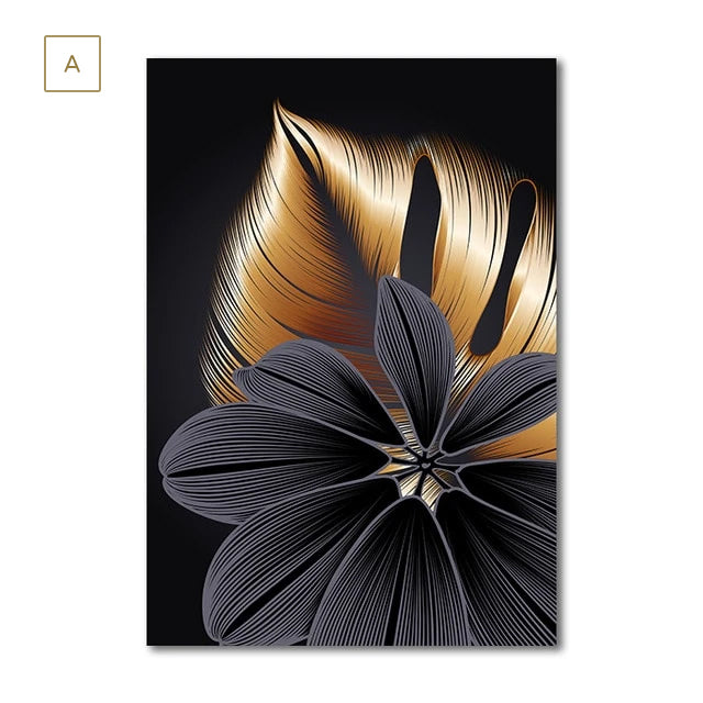 Luxury Black Golden Leaf Canvas Prints