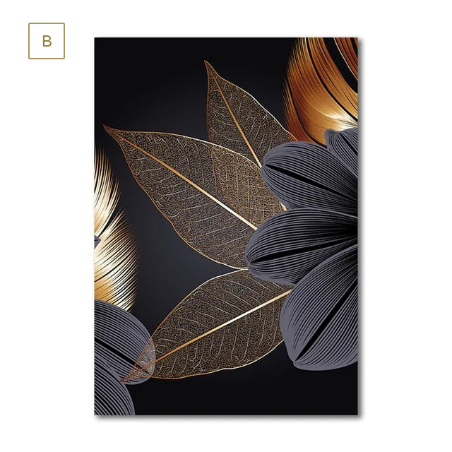 Luxury Black Golden Leaf Canvas Prints