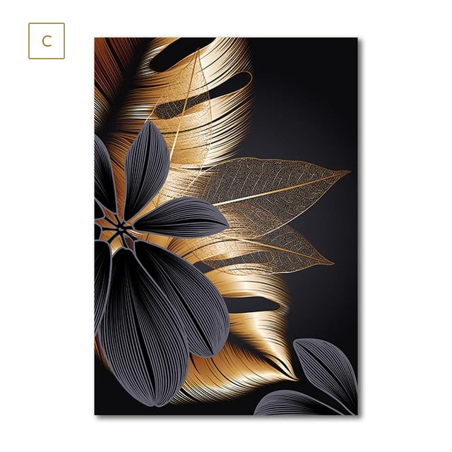 Luxury Black Golden Leaf Canvas Prints