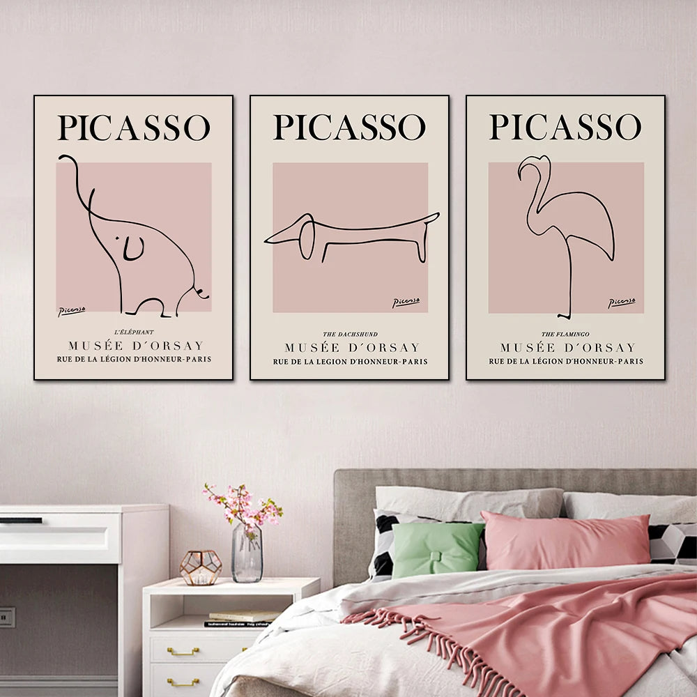 Minimalist Modern Picasso Abstract Pink Canvas Print Wall Art
