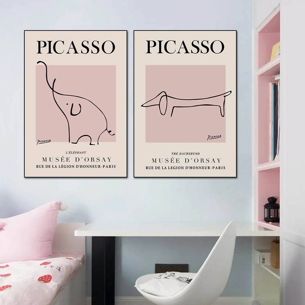 Minimalist Modern Picasso Abstract Pink Canvas Print Wall Art