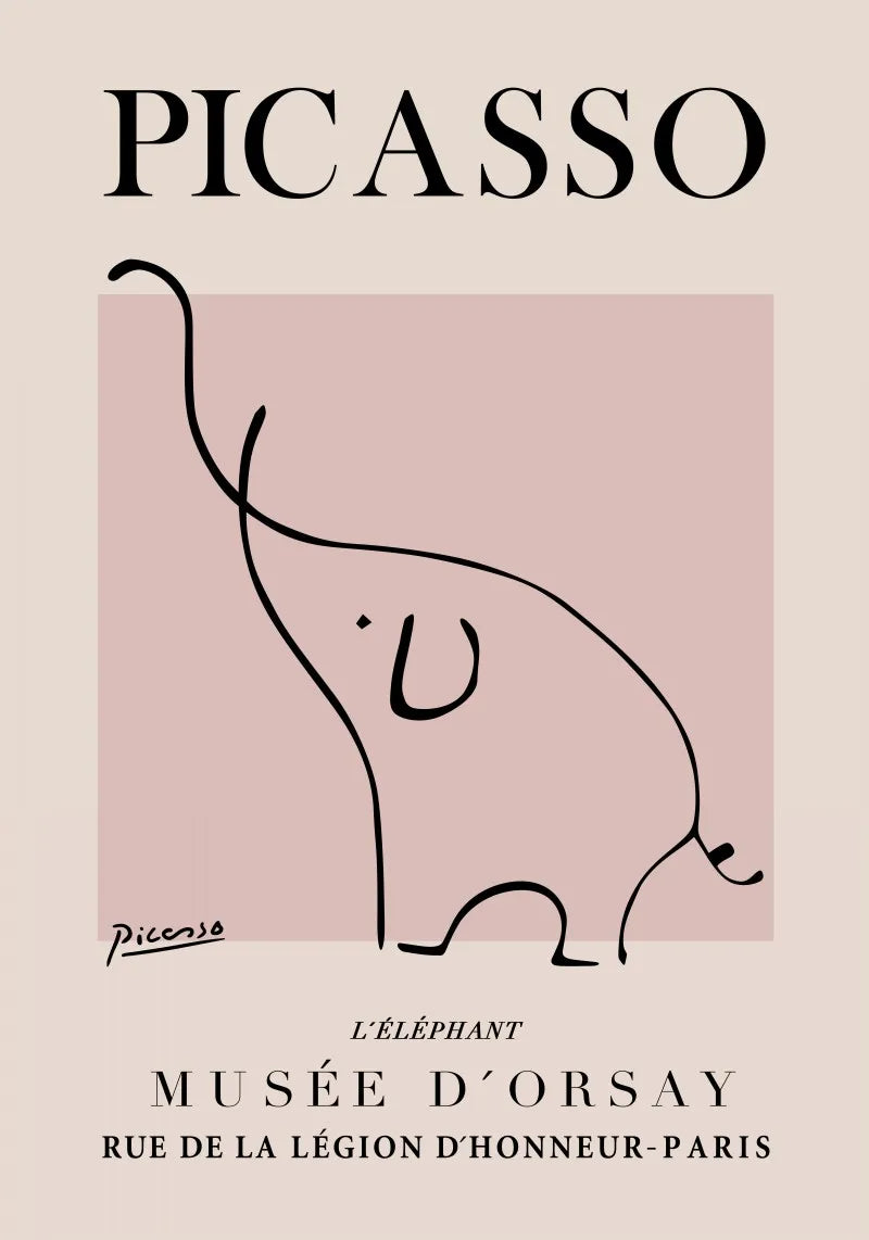 Poster of Picasso's line drawing of an elephant with text about Musée d'Orsay.