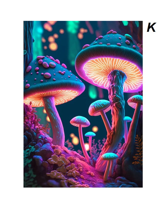 Magic Neon Mushroom Motif Enchanted Forest Vibrant Canvas Wall Art
