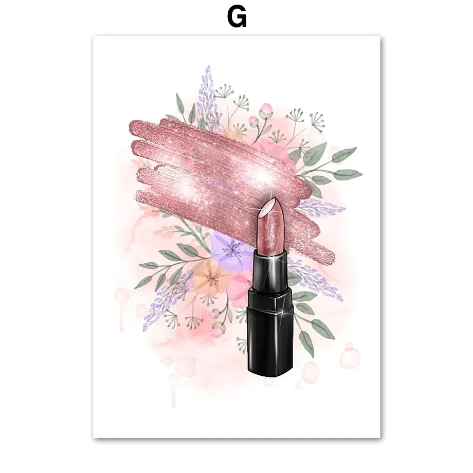 Makeup Beauty Nails Eyebrow Lips Pink Fine Art Canvas Prints