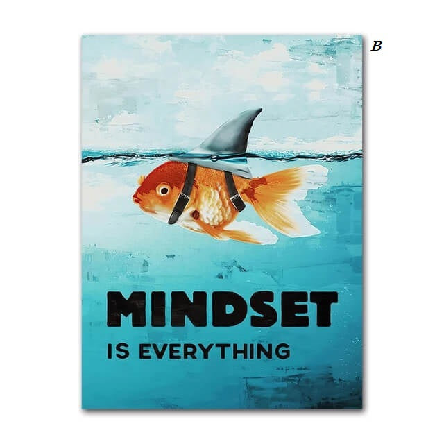 Mindset Is Everything Shark Fish Canvas Print Motivational Wall Art