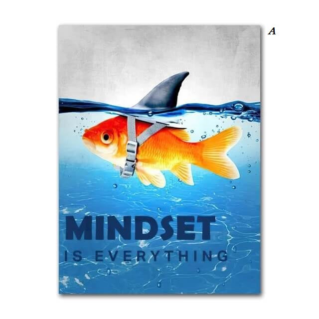 Mindset Is Everything Shark Fish Canvas Print Motivational Wall Art