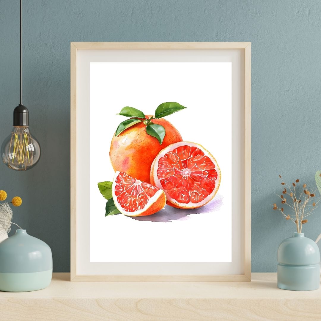 Minimalist Citrus Fruits Orange Kiwi Raspberry Canvas Wall Art
